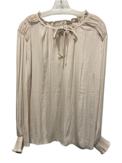Joie Size 1X Cream White Polyester Long Sleeve Ruffle mock neck Split Neck Top Cream White / 1X