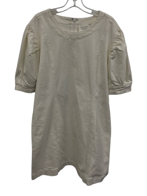 Hyacinth House Size XXL Cream White Cotton Short Puff Sleeve Back Zip Mini Dress Cream White / XXL