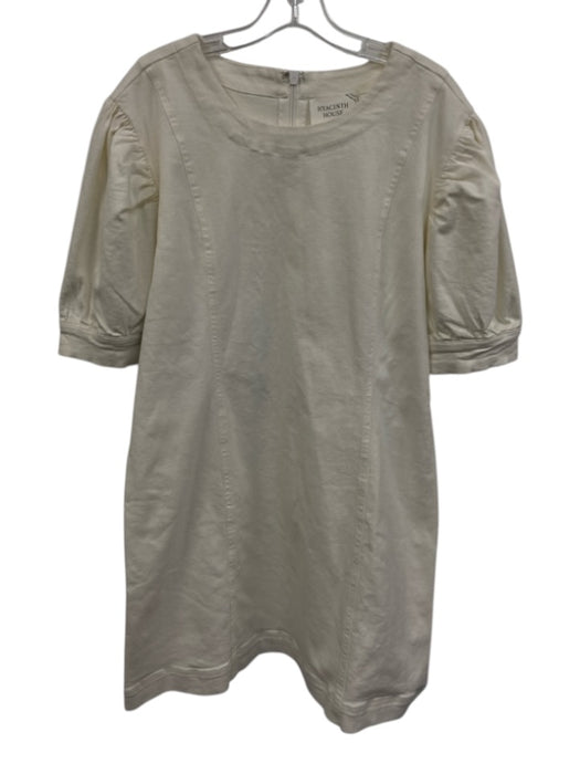 Hyacinth House Size XXL Cream White Cotton Short Puff Sleeve Back Zip Mini Dress Cream White / XXL