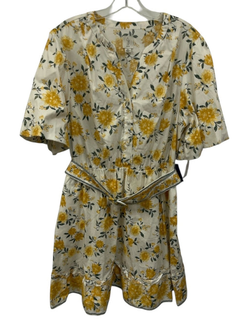 Joie Size 16 Yellow, Green, White Cotton Short Puff Sleeve Floral Print Dress Yellow, Green, White / 16