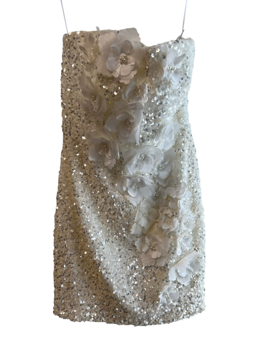 Helsi Size S White Polyester Strapless Sequin Flower Detail Back Zip Dress White / S