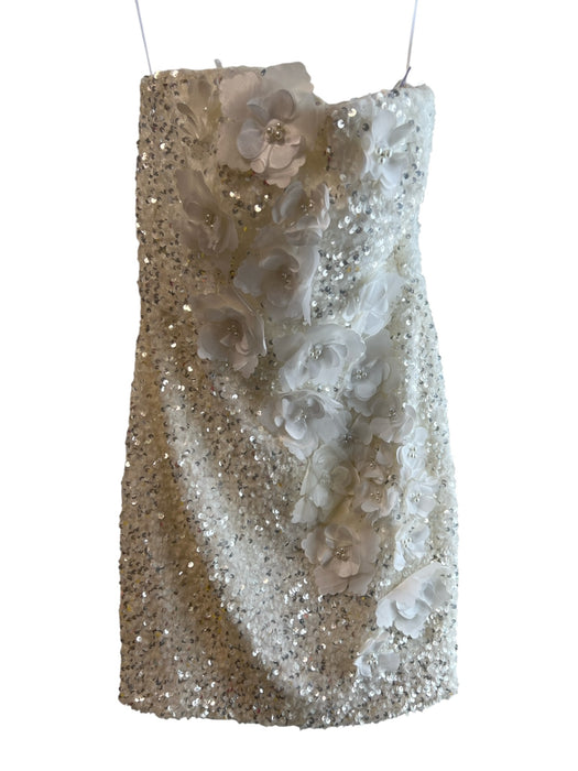 Helsi Size S White Polyester Strapless Sequin Flower Detail Back Zip Dress White / S