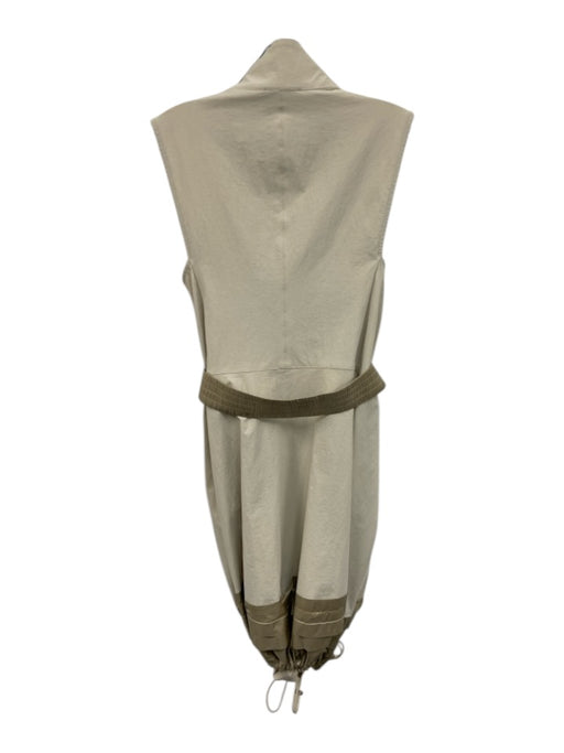 Anatomie Size L Khaki Beige Nylon Blend Sleeveless Zip Front Pleat Detail Dress Khaki Beige / L