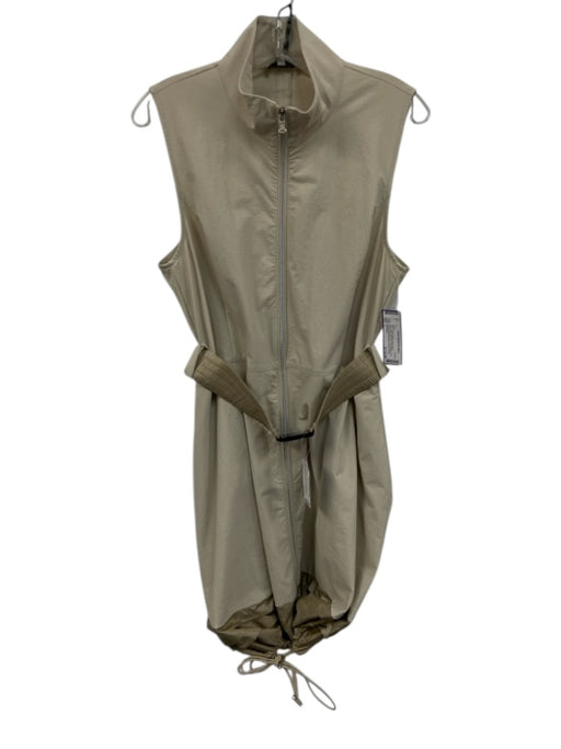 Anatomie Size L Khaki Beige Nylon Blend Sleeveless Zip Front Pleat Detail Dress Khaki Beige / L