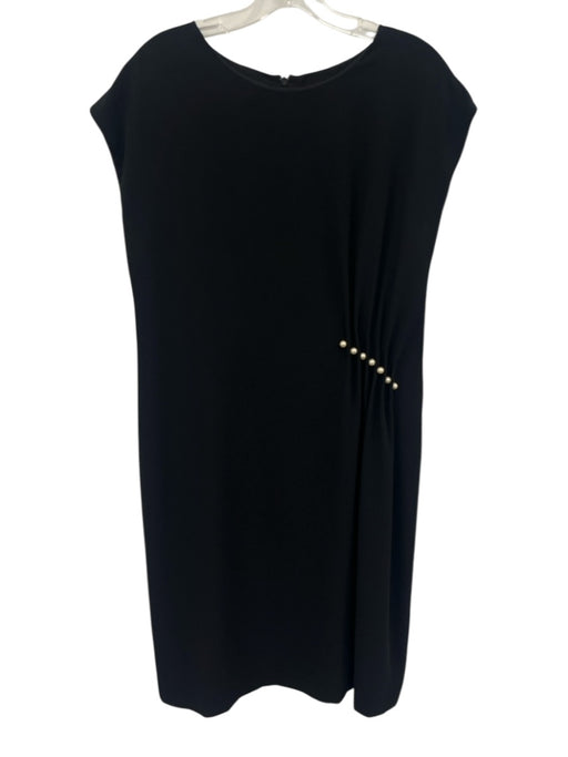 Blue Les Copains Size 48 Black Polyester Cap Sleeve Faux Pearl Accent Dress Black / 48