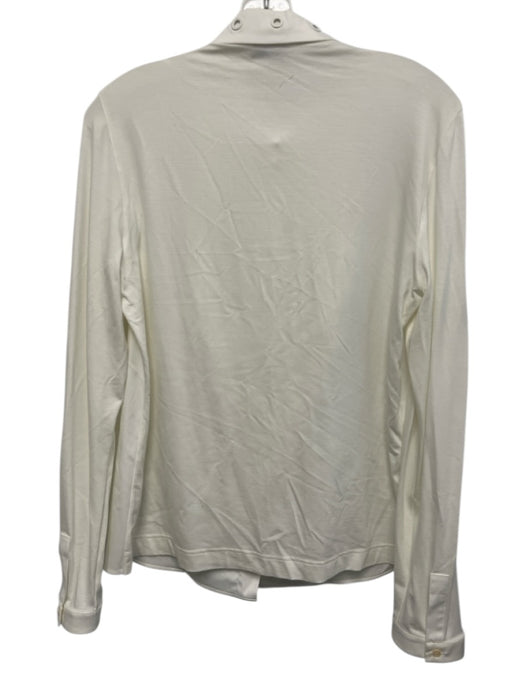 Akris Punto Size 12 Cream White Cotton Blend Grommet Detail Long Sleeve Top Cream White / 12