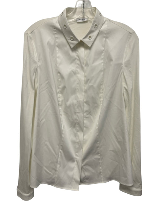 Akris Punto Size 12 Cream White Cotton Blend Grommet Detail Long Sleeve Top Cream White / 12