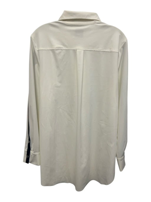 Lysse Size L Cream White Nylon Blend Long Sleeve Contrast Trim Button Up Top Cream White / L