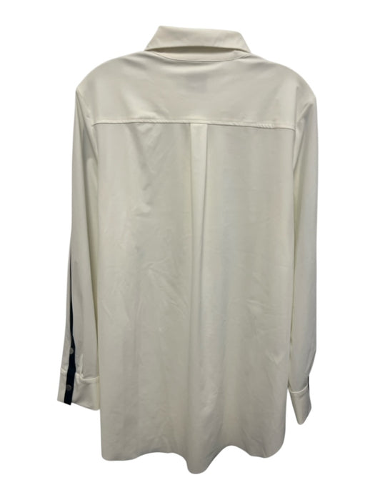 Lysse Size L Cream White Nylon Blend Long Sleeve Contrast Trim Button Up Top Cream White / L