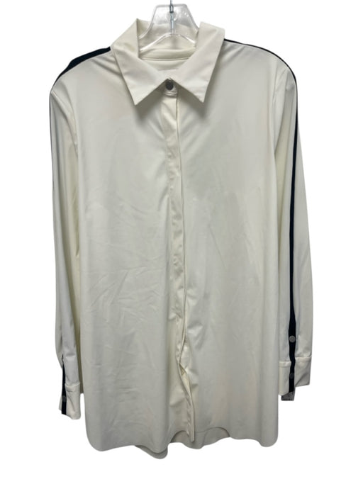 Lysse Size L Cream White Nylon Blend Long Sleeve Contrast Trim Button Up Top Cream White / L