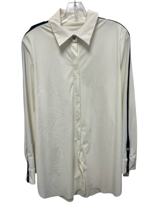 Lysse Size L Cream White Nylon Blend Long Sleeve Contrast Trim Button Up Top Cream White / L