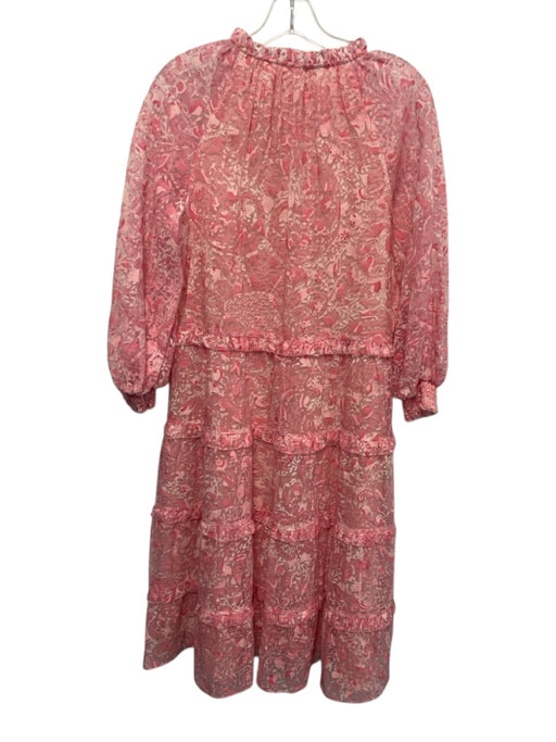 Alice + Olivia Size XS Pink Viscose & Nylon 3/4 Puff Sleeve Floral Tiered Dress Pink / XS