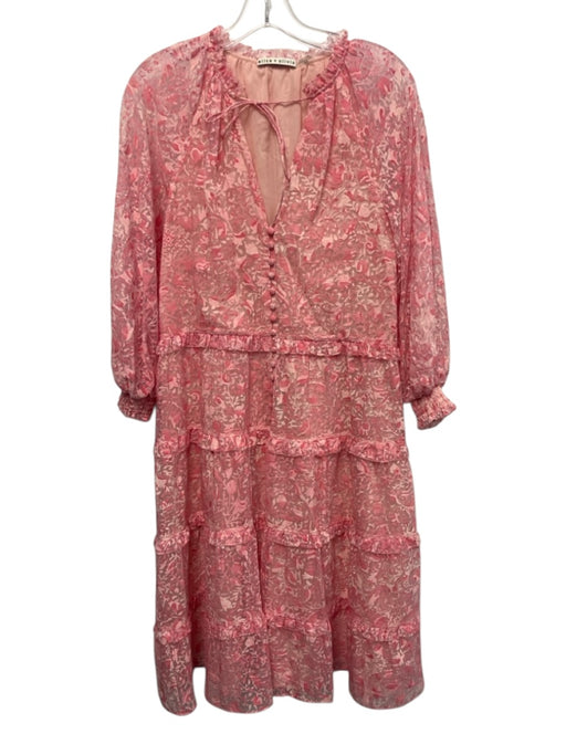 Alice + Olivia Size XS Pink Viscose & Nylon 3/4 Puff Sleeve Floral Tiered Dress Pink / XS