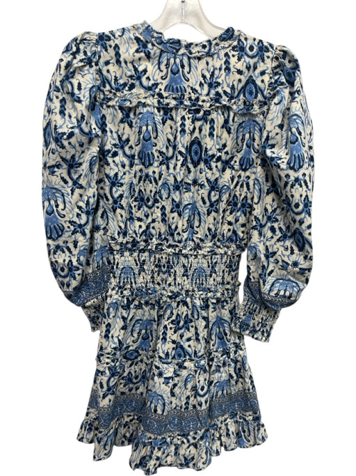 Love The Label Size XS Blue & White Cotton Puff 3/4 Sleeve Abstract Print Dress Blue & White / XS