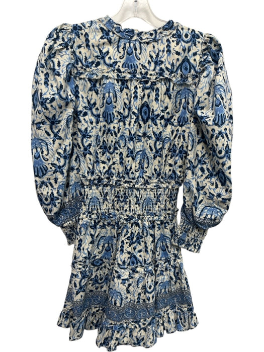 Love The Label Size XS Blue & White Cotton Puff 3/4 Sleeve Abstract Print Dress Blue & White / XS