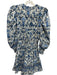 Love The Label Size XS Blue & White Cotton Puff 3/4 Sleeve Abstract Print Dress Blue & White / XS