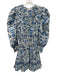 Love The Label Size XS Blue & White Cotton Puff 3/4 Sleeve Abstract Print Dress Blue & White / XS