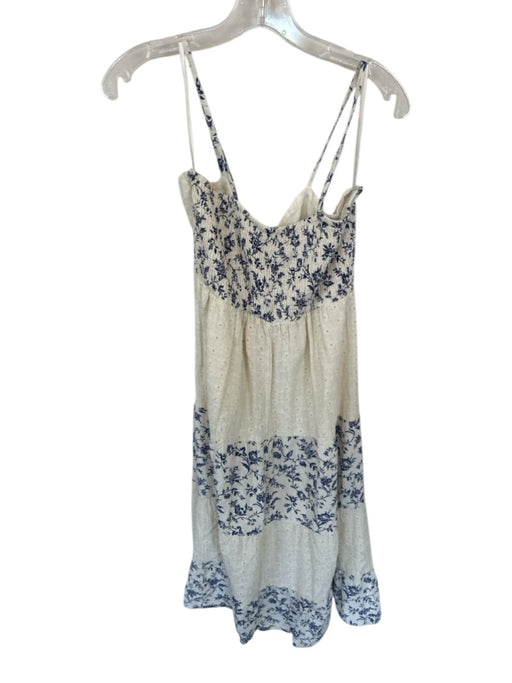 Sim & Sam Size XL White & Blue Rayon Blend Lined Eyelet Floral Dress White & Blue / XL