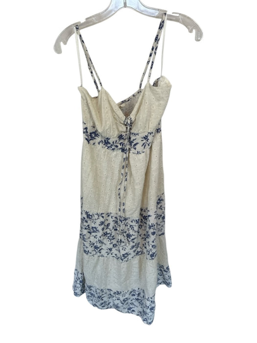 Sim & Sam Size XL White & Blue Rayon Blend Lined Eyelet Floral Dress White & Blue / XL