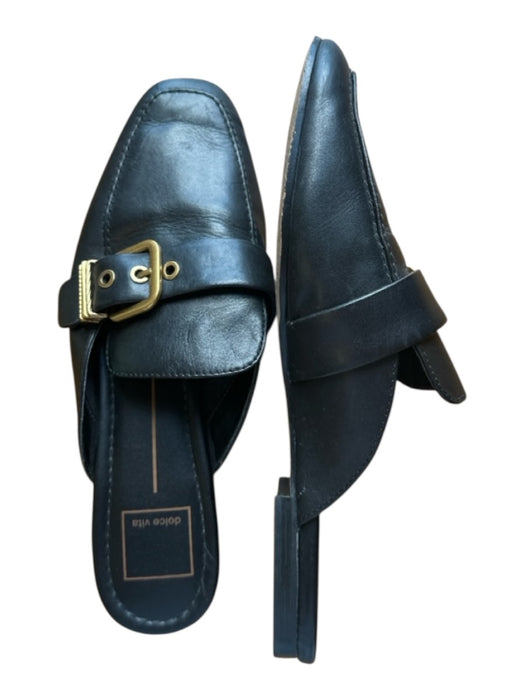 Dolce Vita Shoe Size 8 Black Vegan Leather Gold Buckles Open Heel Flats Black / 8
