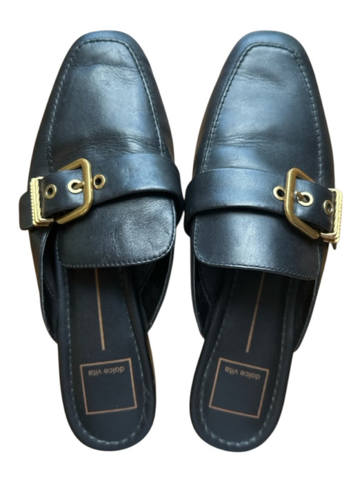 Dolce Vita Shoe Size 8 Black Vegan Leather Gold Buckles Open Heel Flats Black / 8