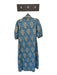 Victoria Dunn Size S Slate Blue & Tan Cotton 3/4 Balloon Sleeve Flowers Dress Slate Blue & Tan / S