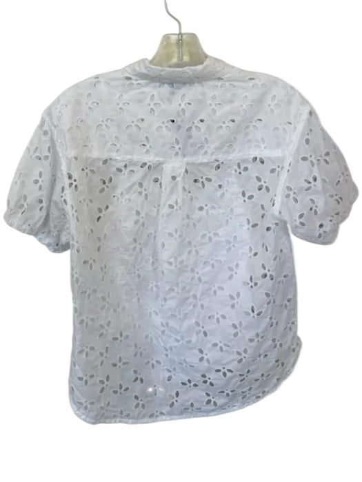 J. Crew Size 0 White Cotton Short Balloon Sleeve Eyelet Button Down Slip Top White / 0