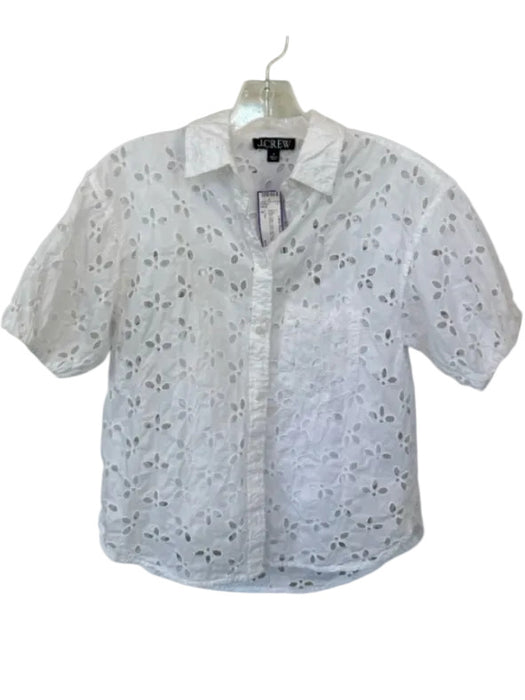 J. Crew Size 0 White Cotton Short Balloon Sleeve Eyelet Button Down Slip Top White / 0