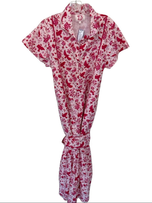Victoria Dunn Size S Peach & Red Cotton Short Sleeve Botanical birds Dress Peach & Red / S