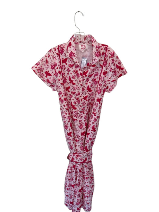 Victoria Dunn Size S Peach & Red Cotton Short Sleeve Botanical birds Dress Peach & Red / S
