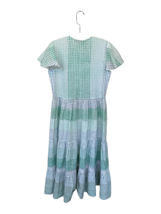 Oliphant Size S Green & Blue Cotton Short Sleeve Flowers V Neck Maxi Dress Green & Blue / S
