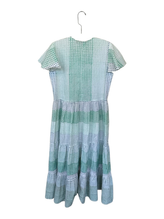 Oliphant Size S Green & Blue Cotton Short Sleeve Flowers V Neck Maxi Dress Green & Blue / S