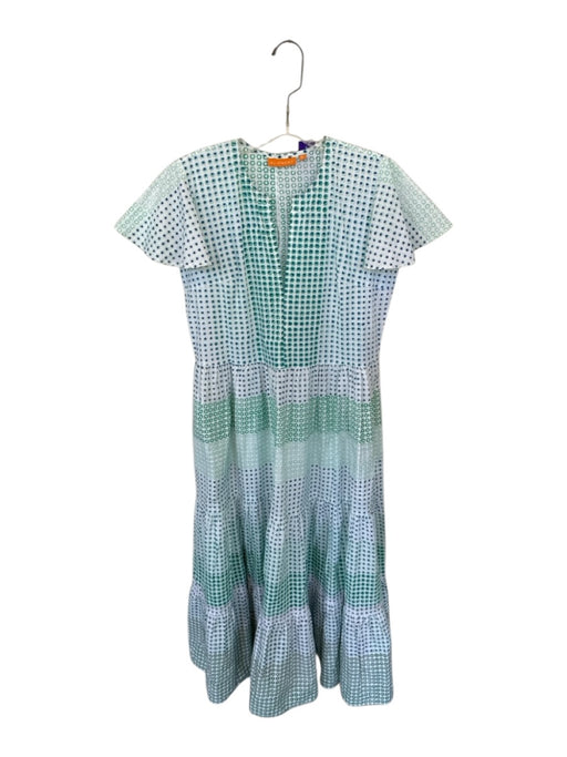 Oliphant Size S Green & Blue Cotton Short Sleeve Flowers V Neck Maxi Dress Green & Blue / S