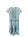 Oliphant Size S Green & Blue Cotton Short Sleeve Flowers V Neck Maxi Dress Green & Blue / S