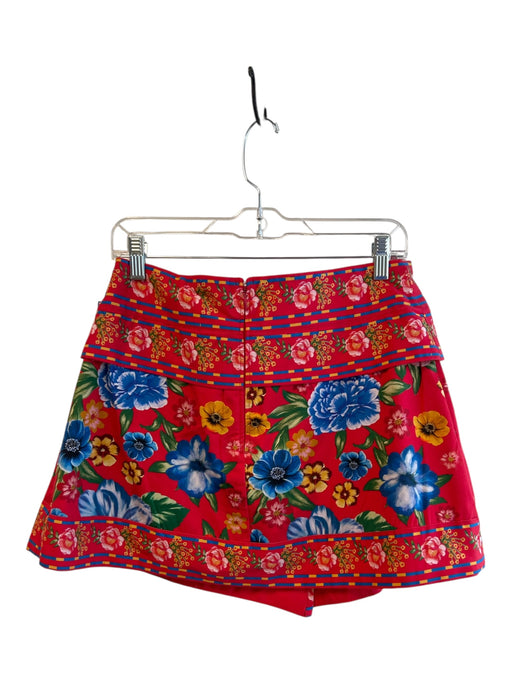 Chelsea & Violet Size Large Red & Multi Cotton Floral Faux Wrap Back Zip Skirt Red & Multi / Large