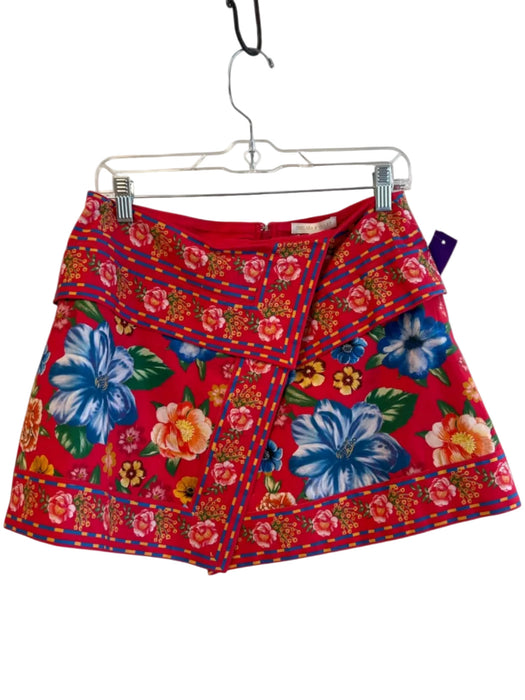 Chelsea & Violet Size Large Red & Multi Cotton Floral Faux Wrap Back Zip Skirt Red & Multi / Large