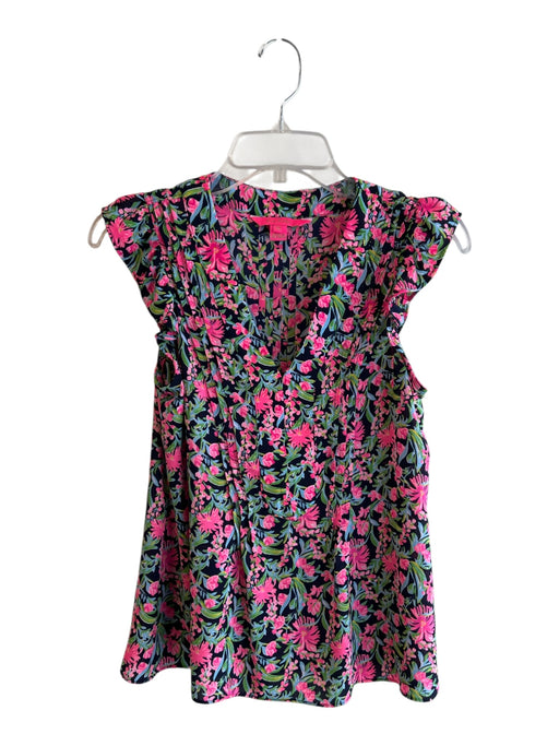 Lilly Pulitzer Size XS Black, Pink & Green Polyester Floral V Neck Top Black, Pink & Green / XS