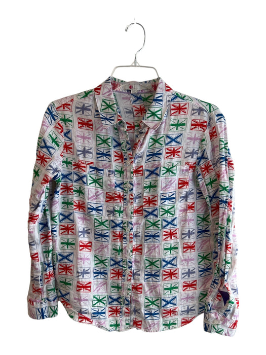 Boden Size 2P White, Blue & Multi Linen Long Sleeve Collared Button Down Top White, Blue & Multi / 2P