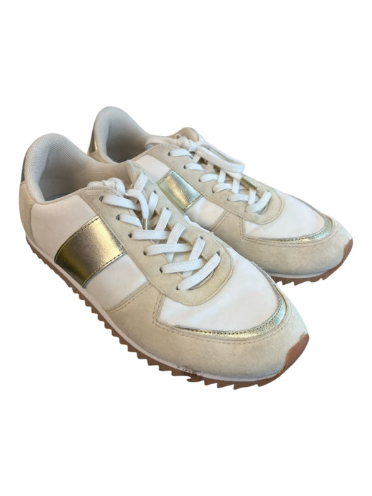 J Crew Shoe Size 7 White & Gold Suede & Nylon Low Top Lace Up Almond Toe Shoes White & Gold / 7