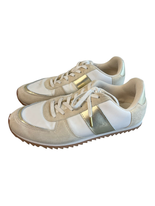 J Crew Shoe Size 7 White & Gold Suede & Nylon Low Top Lace Up Almond Toe Shoes White & Gold / 7