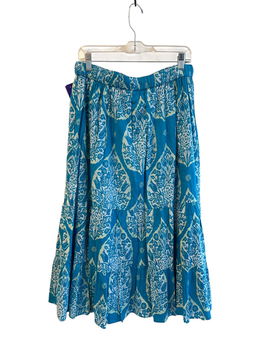 Livro Size Medium Blue & Light Green Cotton All Over Print Stretch Waist Skirt Blue & Light Green / Medium