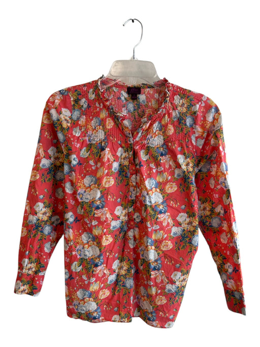 J Crew Size 0 Orange, Blue & Multi Cotton Floral Long Sleeve Half Button Top Orange, Blue & Multi / 0