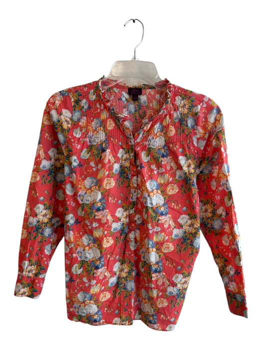J Crew Size 0 Orange, Blue & Multi Cotton Floral Long Sleeve Half Button Top Orange, Blue & Multi / 0