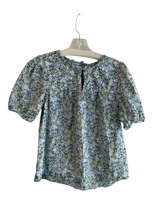 J Crew Size XS Blue, Yellow & Green Cotton Short Puff Sleeve Floral Top Blue, Yellow & Green / XS