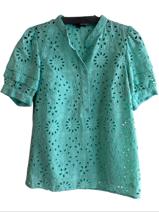 J Crew Size XS Aqua Green Cami included Eyelet Short Puff Sleeve Half Button Top Aqua Green / XS