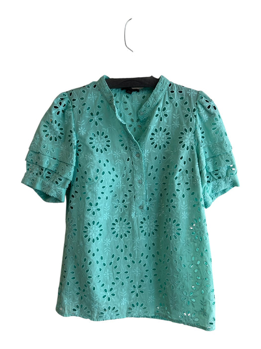 J Crew Size XS Aqua Green Cami included Eyelet Short Puff Sleeve Half Button Top Aqua Green / XS
