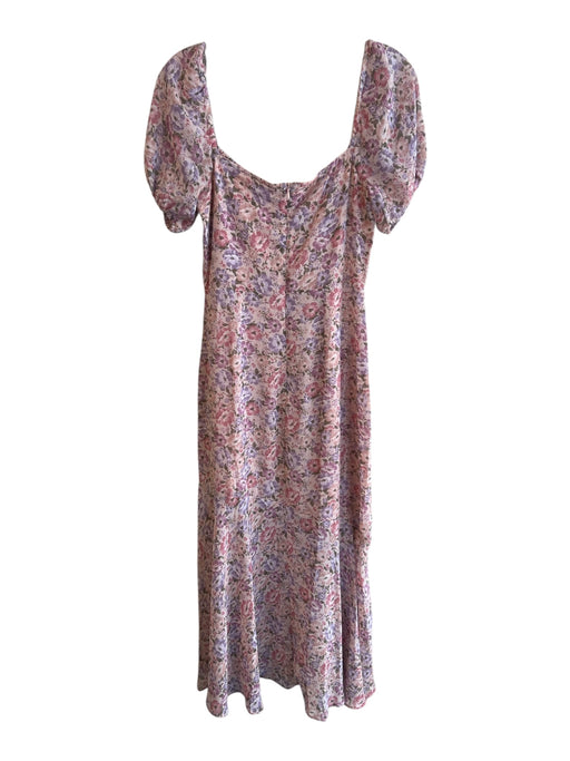 ASTR The Label Size S Mauve Polyester Square Neck Short Puff Sleeve Floral Dress Mauve / S