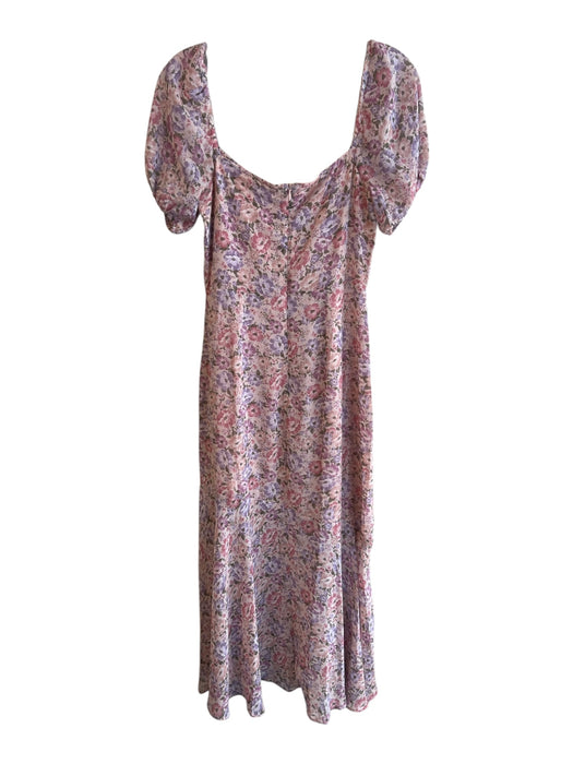 ASTR The Label Size S Mauve Polyester Square Neck Short Puff Sleeve Floral Dress Mauve / S