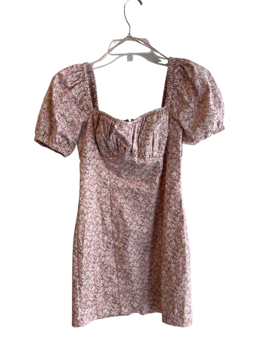 ASTR The Label Size XS Mauve Polyester Cotton Short Puff Sleeve Floral Dress Mauve / XS
