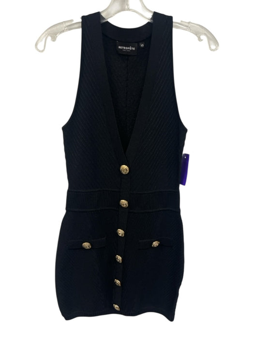 Retrofete Size XS Black Rayon Blend Metallic Thread Ribbed Knit Sleeveless Dress Black / XS